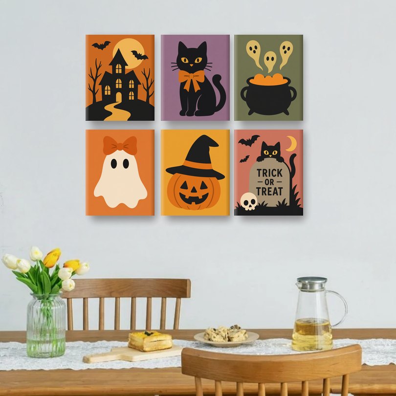 6 Mini Paintings | Schattige Halloween Set