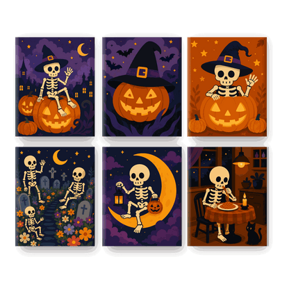 6 Mini Paintings | Skelet Maanlicht Set - Schilder Op Nummers