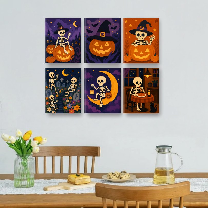 6 Mini Paintings | Skelet Maanlicht Set