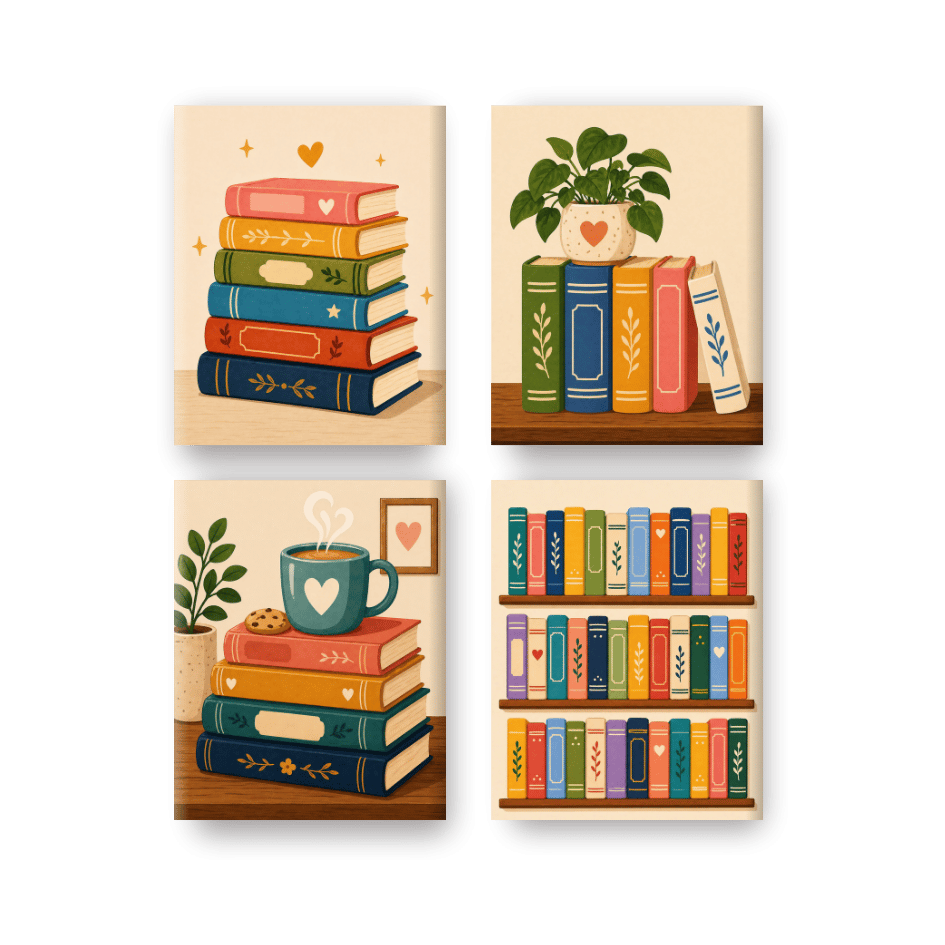 4 Mini Paintings | Gekleurde Boeken Set