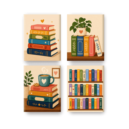 4 Mini Paintings | Gekleurde Boeken Set