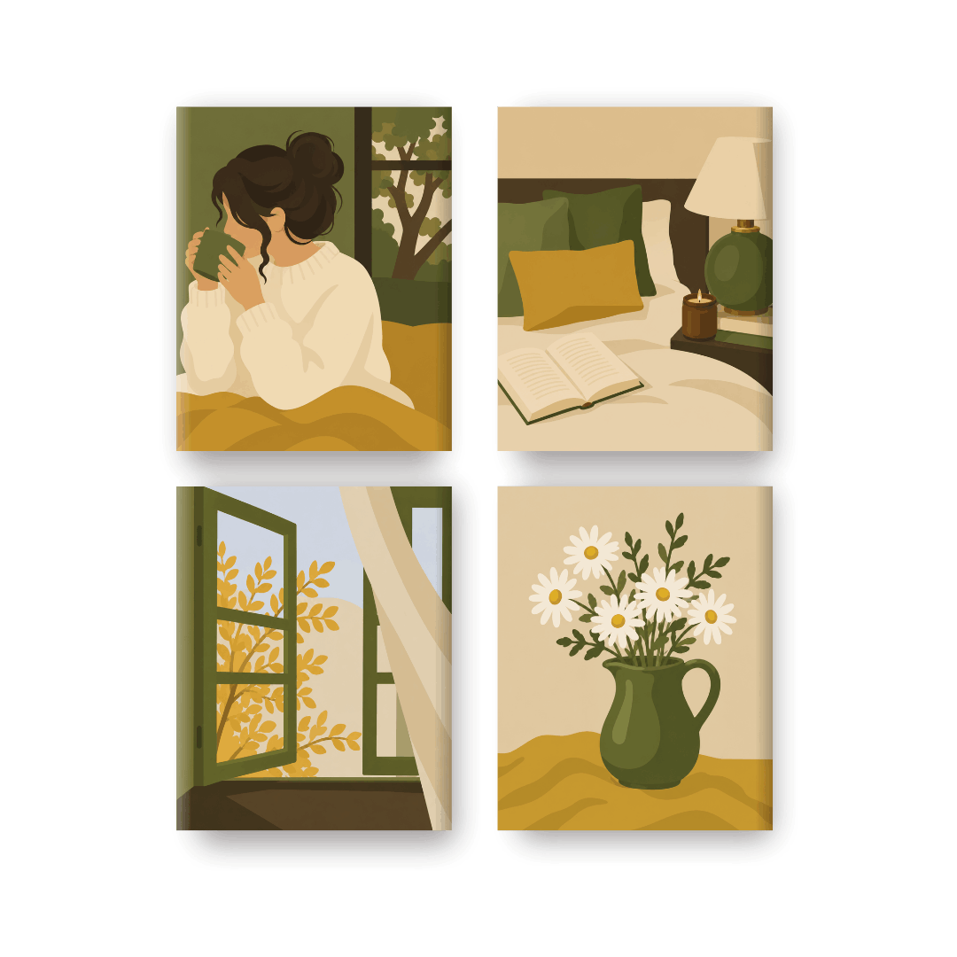 4 Mini Paintings | Gouden Raam Set