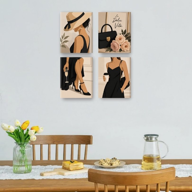 4 Mini Paintings | Koffie & Chic Set