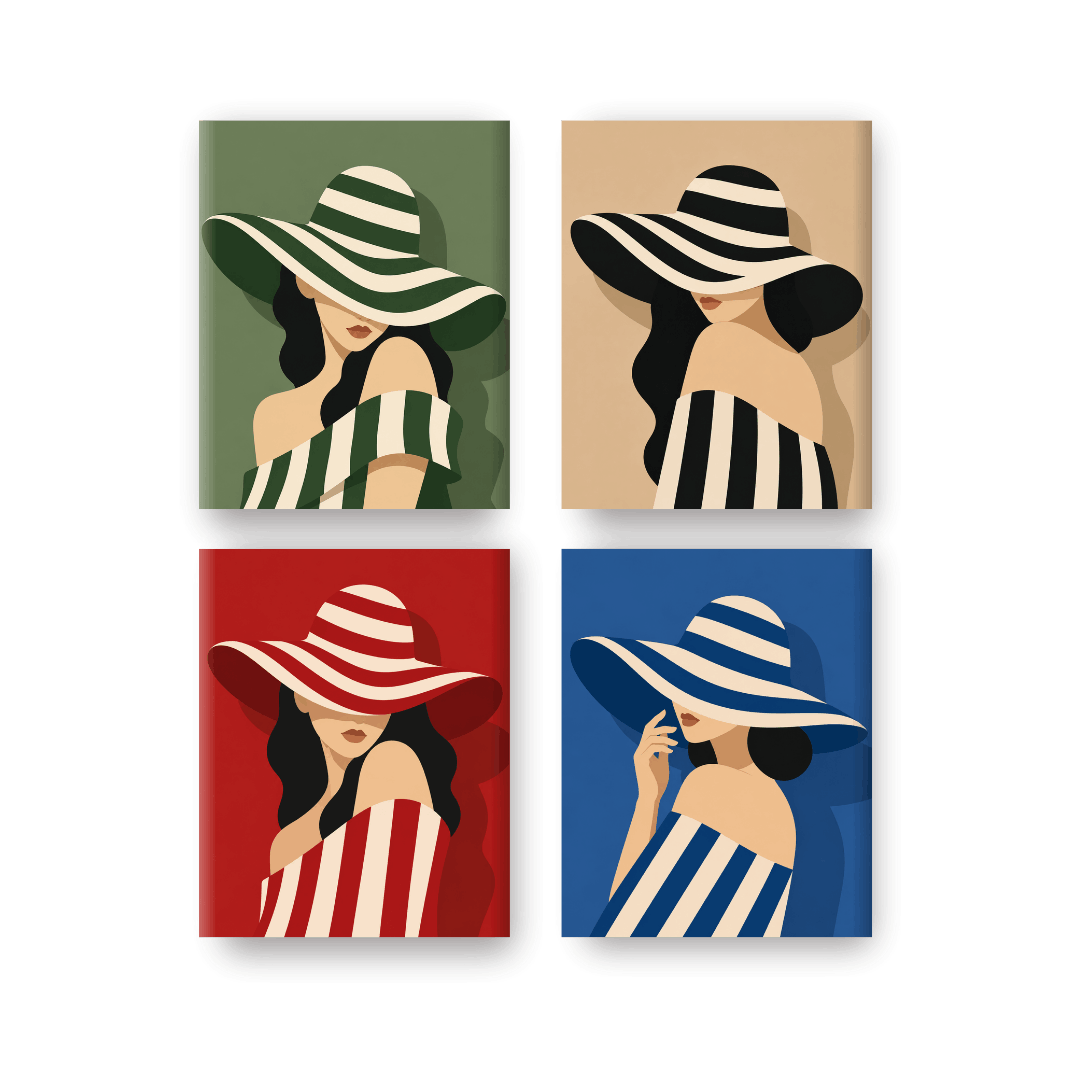 4 Mini Paintings | Gestreepte Hoeden Set