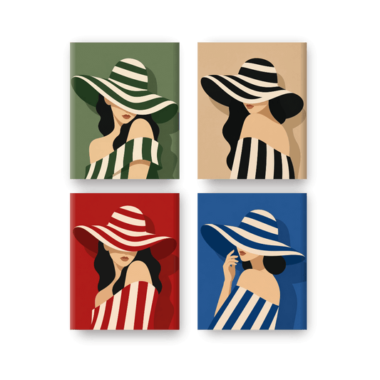 4 Mini Paintings | Gestreepte Hoeden Set
