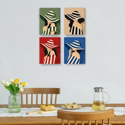 4 Mini Paintings | Gestreepte Hoeden Set