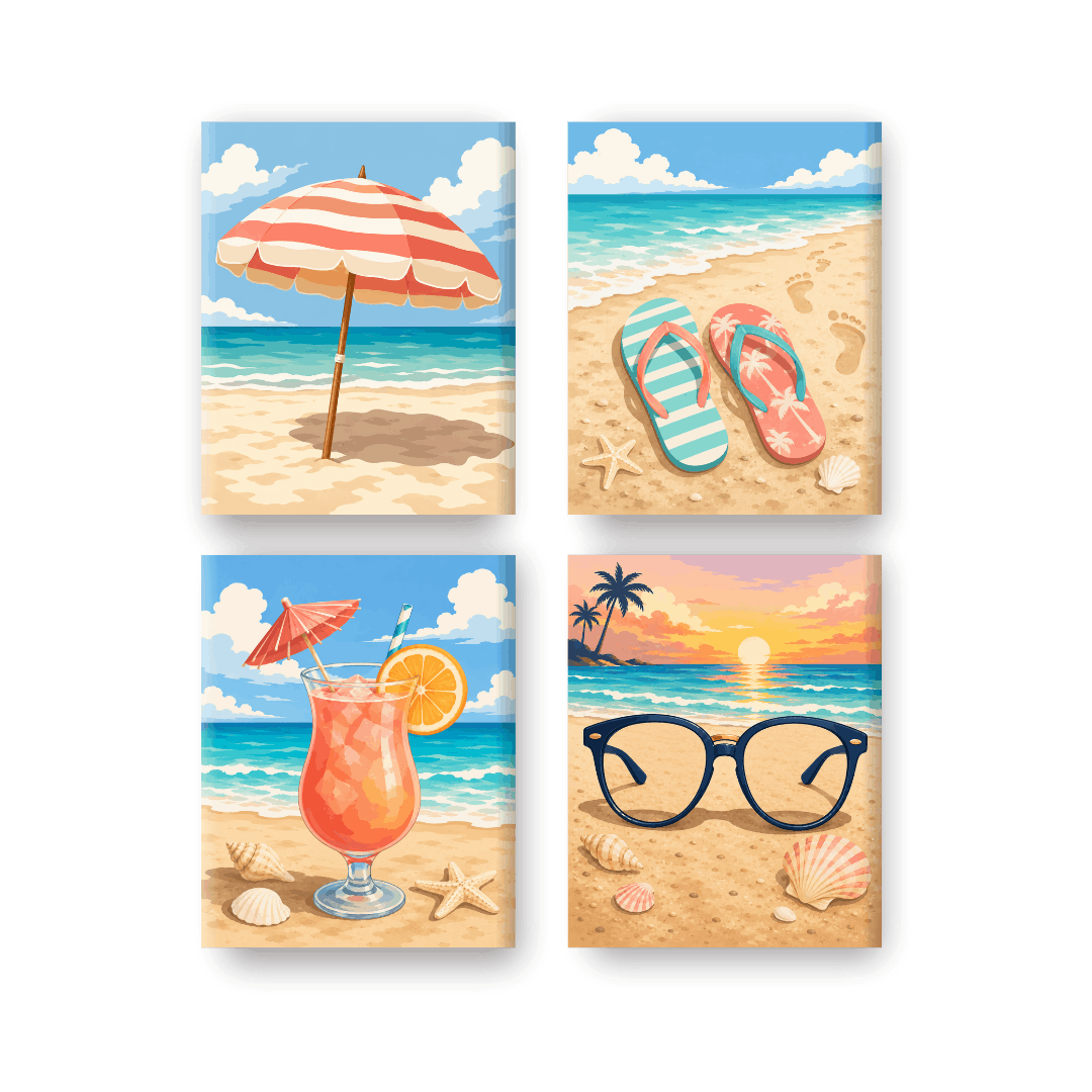 4 Mini Paintings | Strand Zonnebrillen Set