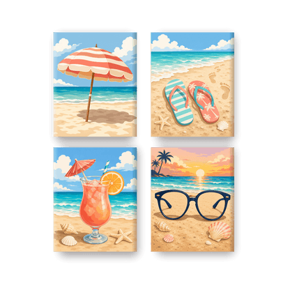 4 Mini Paintings | Strand Zonnebrillen Set