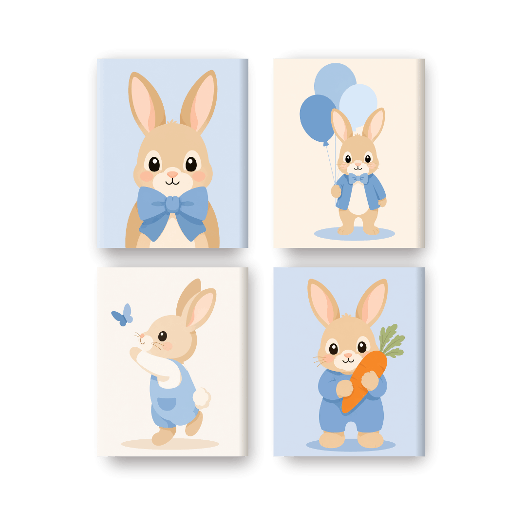 4 Mini Paintings | Schattige Konijntjes Set