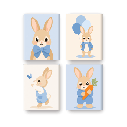 4 Mini Paintings | Schattige Konijntjes Set