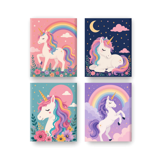4 Mini Paintings | Magische Eenhoorn Set - Schilder Op Nummers