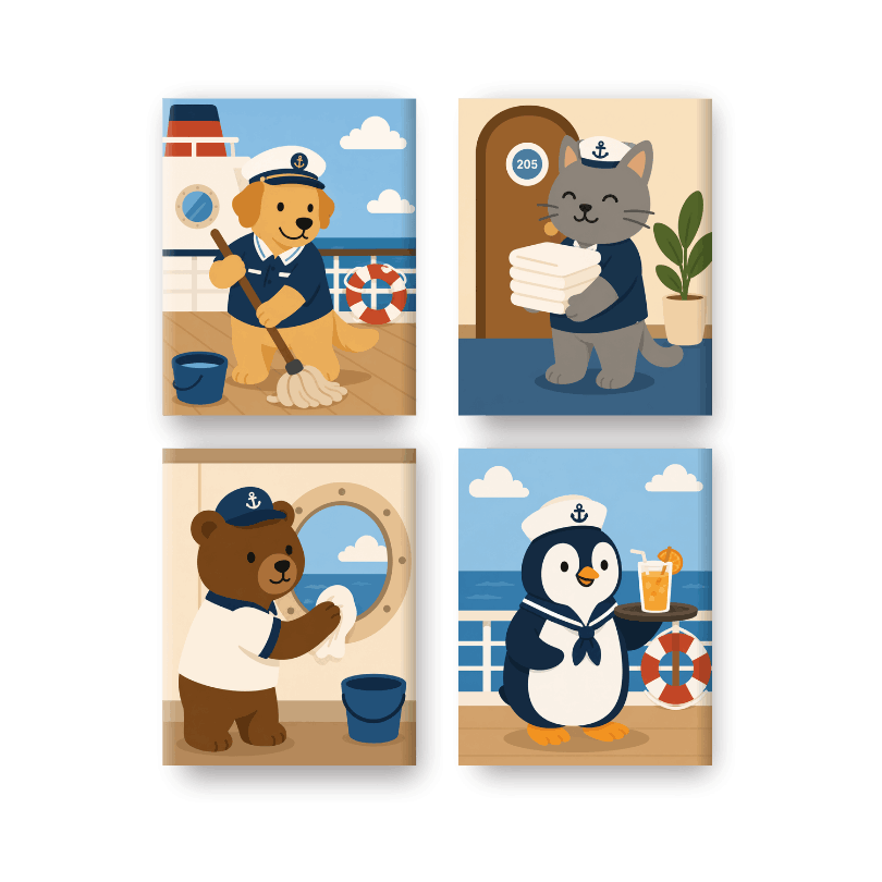 4 Mini Paintings | Matroos Dieren Set - Schilder Op Nummers