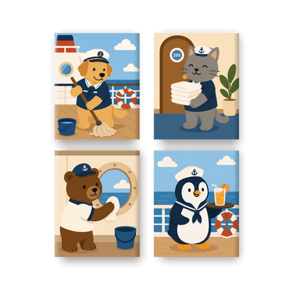 4 Mini Paintings | Matroos Dieren Set - Schilder Op Nummers