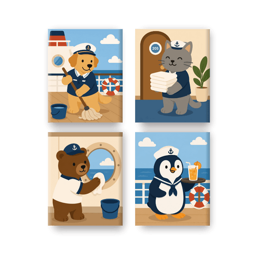 4 Mini Paintings | Matroos Dieren Set - Schilder Op Nummers