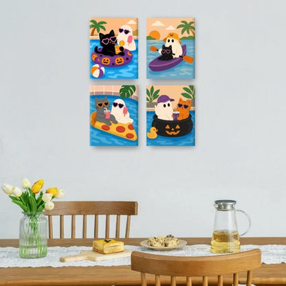 4 Mini Paintings | Griezelig Zwembad Set
