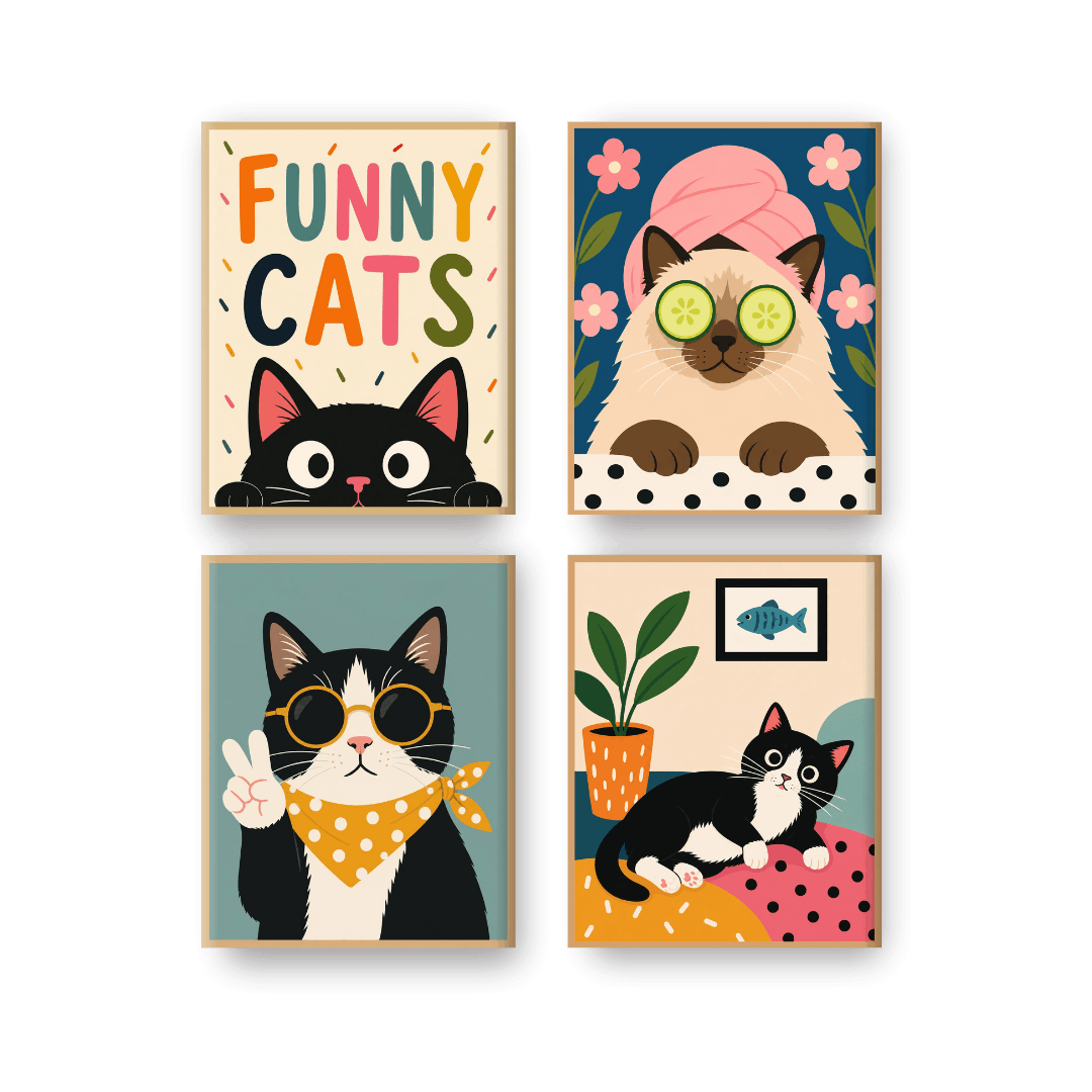 4 Mini Paintings | Grappige Katten Set