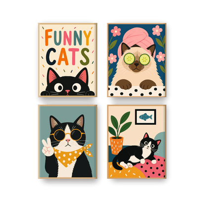 4 Mini Paintings | Grappige Katten Set