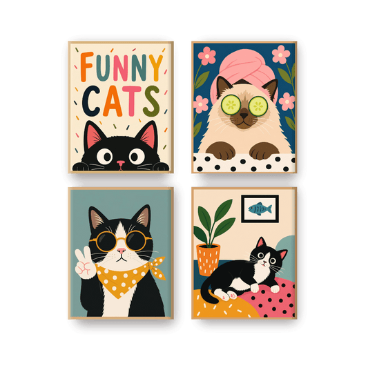 4 Mini Paintings | Grappige Katten Set