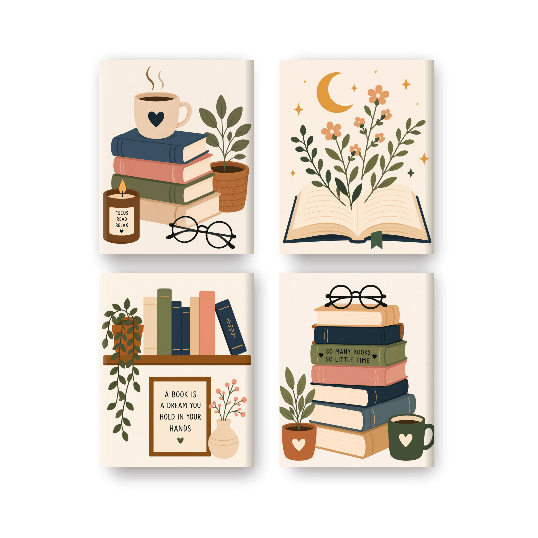 4 Mini Paintings | Boekenliefhebber Set
