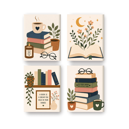 4 Mini Paintings | Boekenliefhebber Set