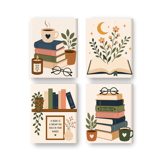 4 Mini Paintings | Boekenliefhebber Set