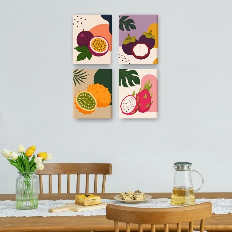 4 Mini Paintings | Tropisch Fruit Set