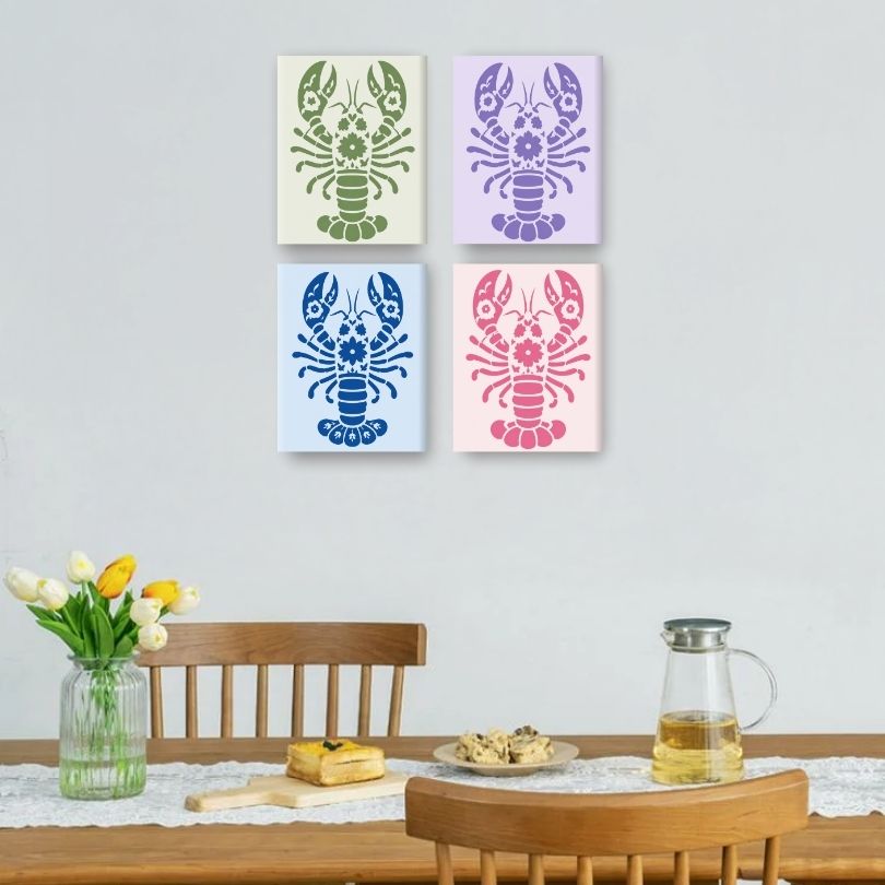 4 Mini Paintings | Delfts Kreeften Set