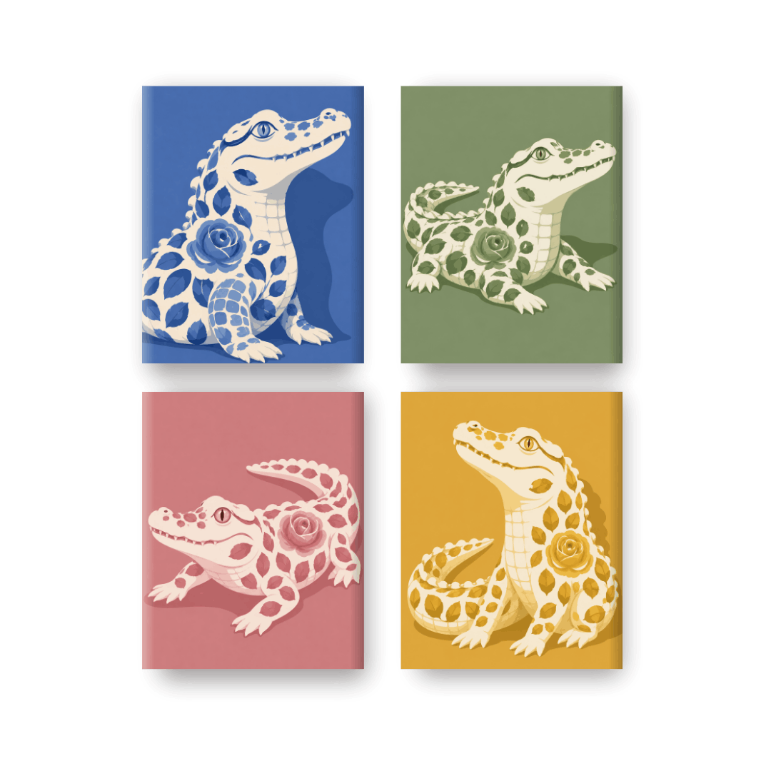 4 Mini Paintings | Delfts Krokodillen Set