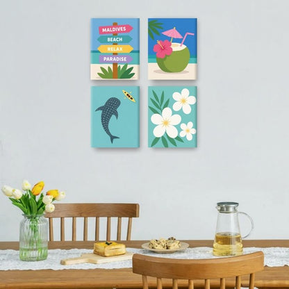 4 Mini Paintings | Malediven Paradijs Set
