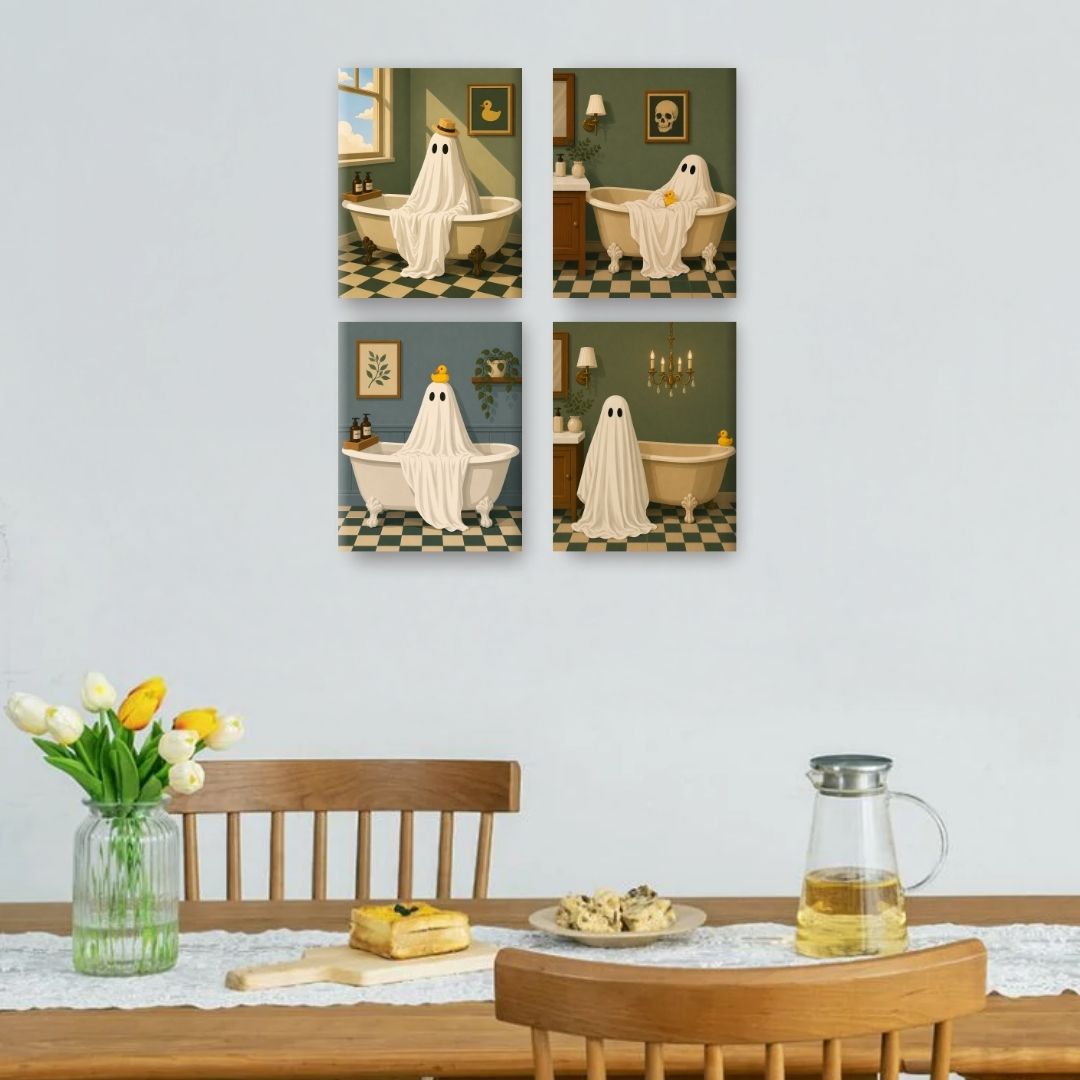 4 Mini Paintings | Badende Geesten Set