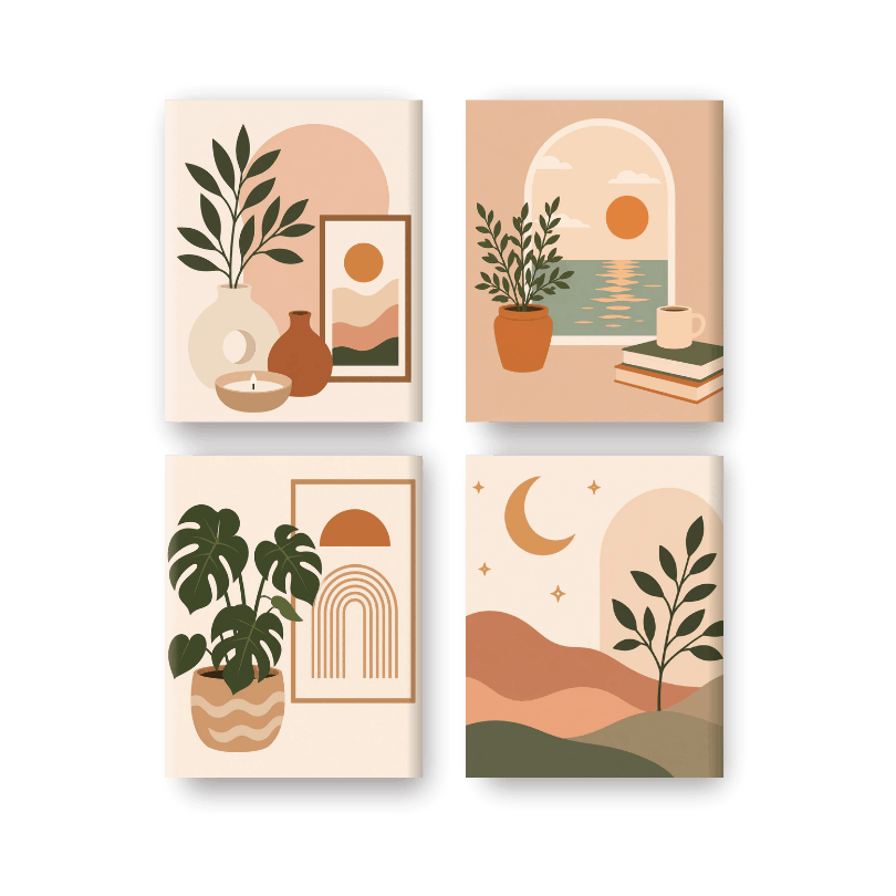 4 Mini Paintings | Boho Thuis Set - Schilder op nummers