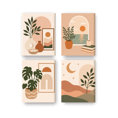 4 Mini Paintings | Boho Thuis Set - Schilder op nummers
