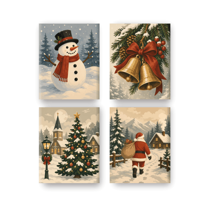 4 Mini Paintings | Kerst Tradities Set - Schilder op nummers