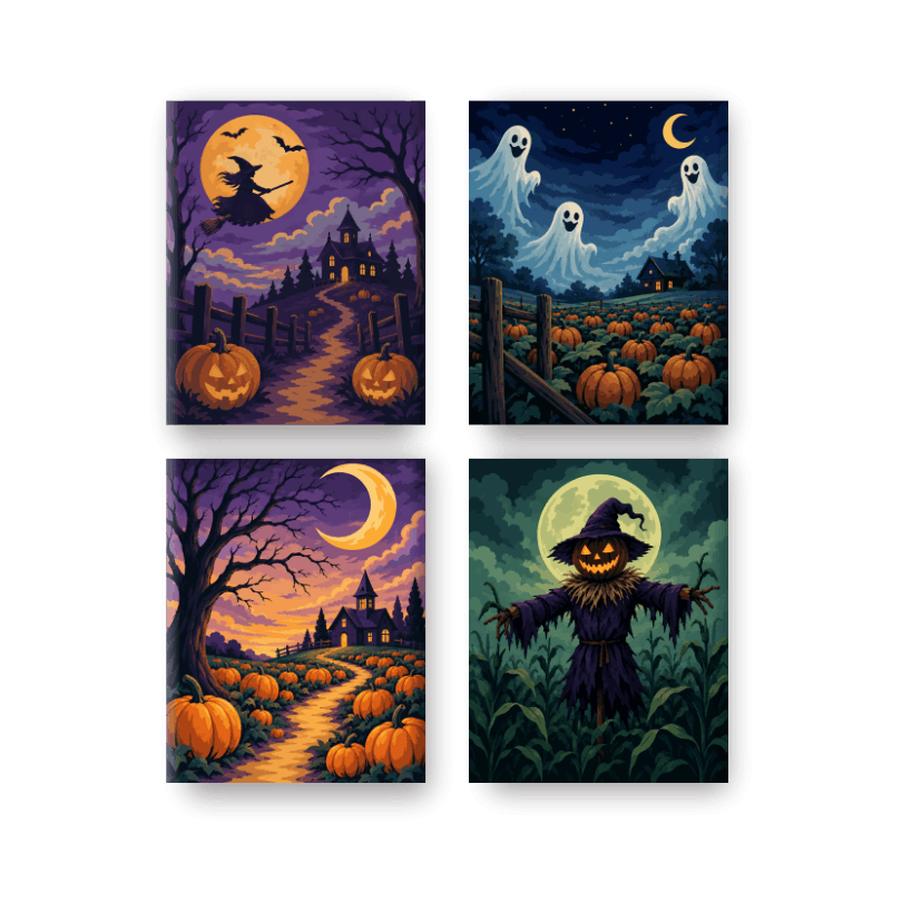 4 Mini Paintings | Middernacht Verhalen Set - Schilder op nummers