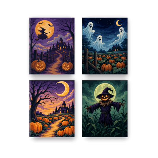4 Mini Paintings | Middernacht Verhalen Set - Schilder op nummers
