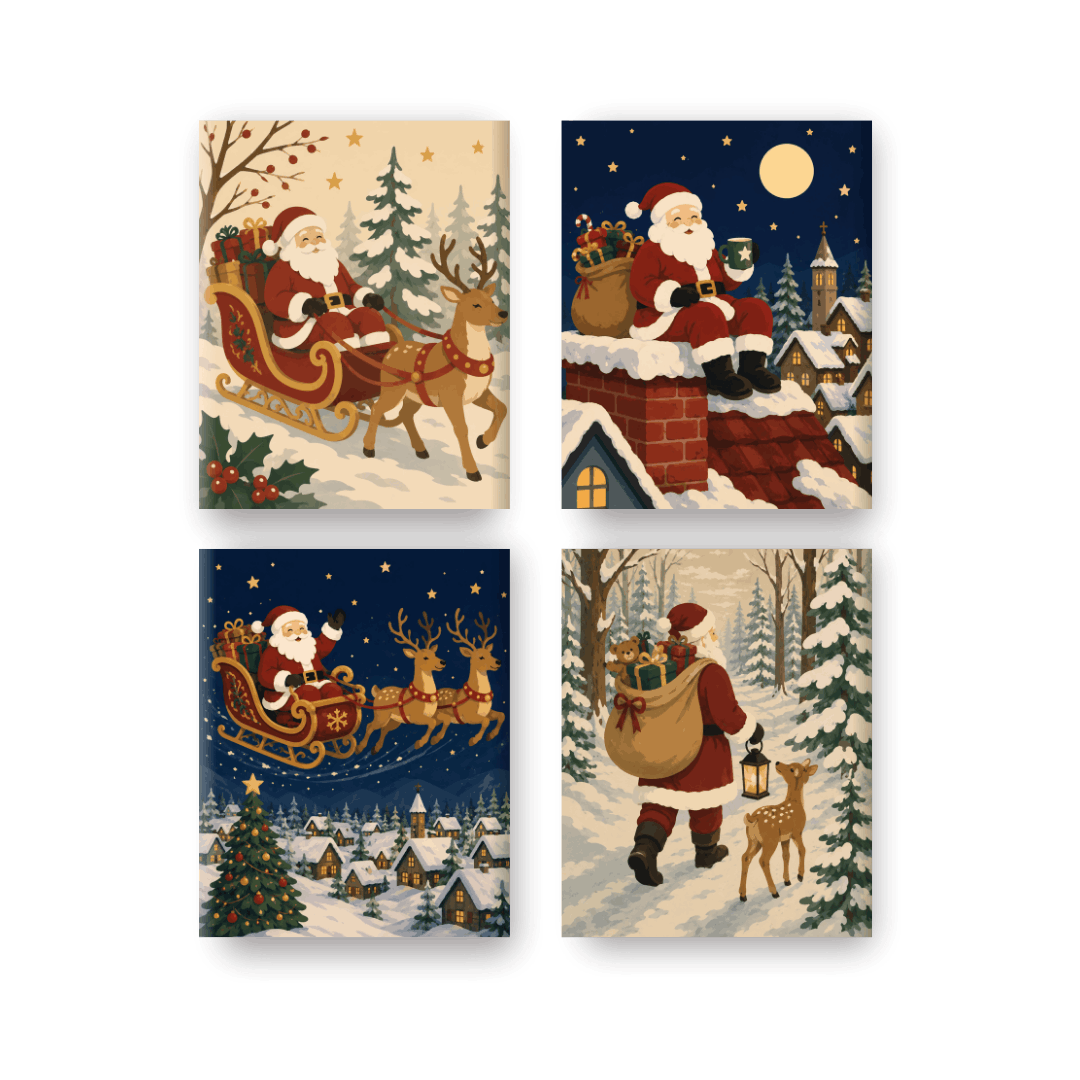 4 Mini Paintings | De Reis van de Kerstman Set - Schilder op nummers