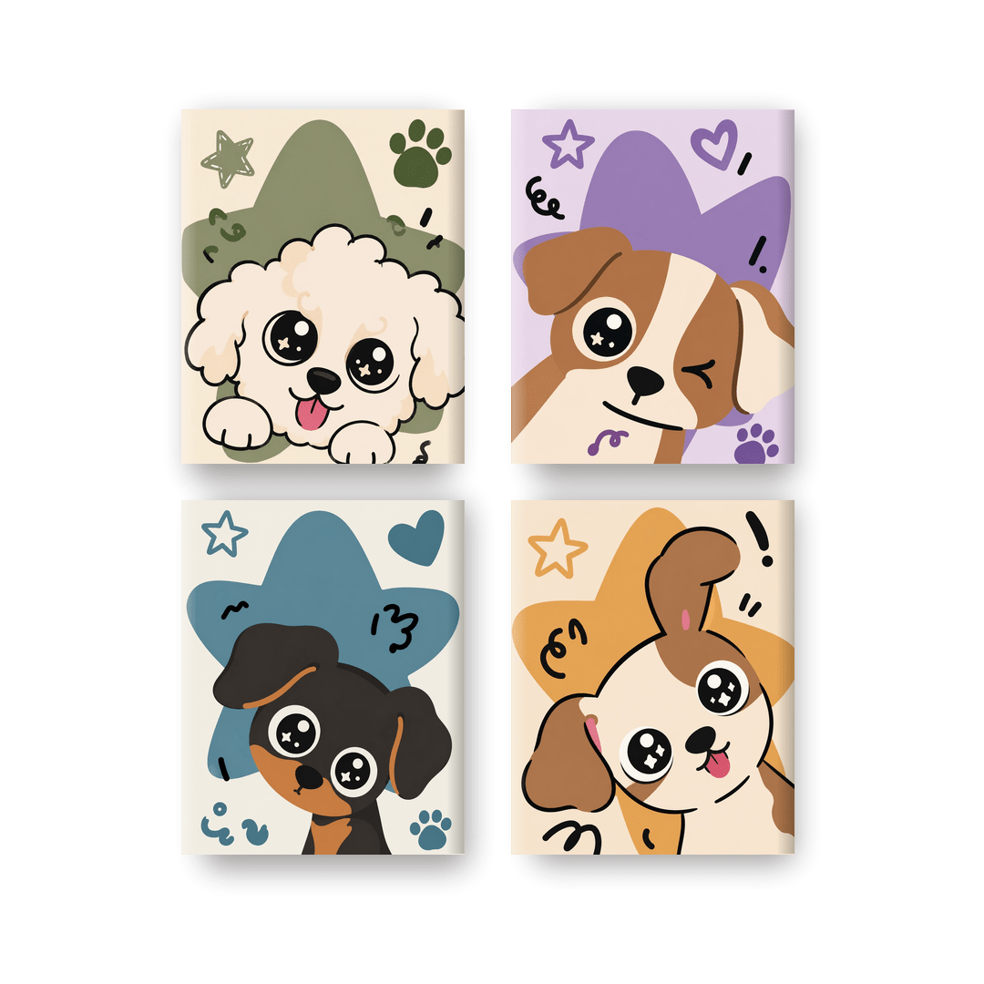 4 Mini Paintings | Kawaii Puppies Set - Schilder Op Nummers