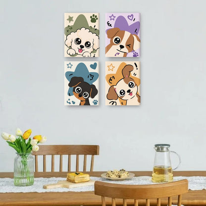 4 Mini Paintings | Kawaii Puppies Set