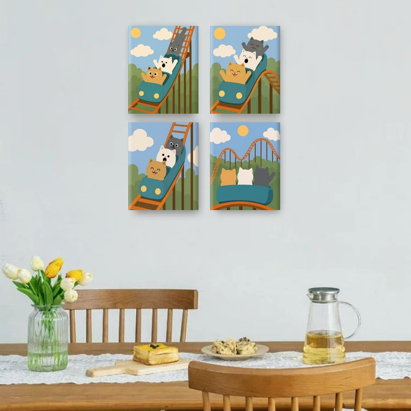 4 Mini Paintings | Katten Achtbaan Set