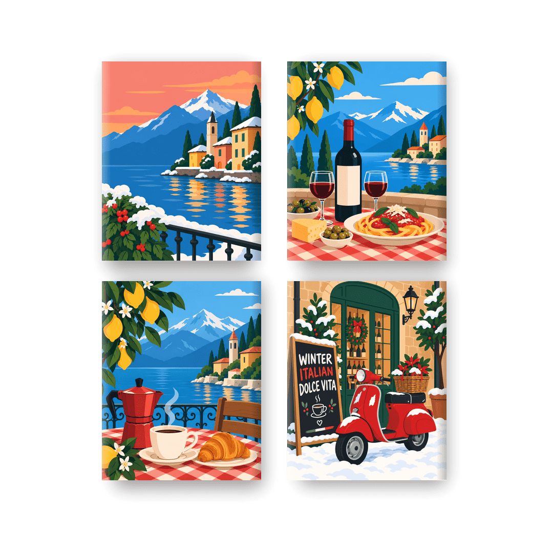 4 Mini Paintings | Italiaanse Wintermeren Set