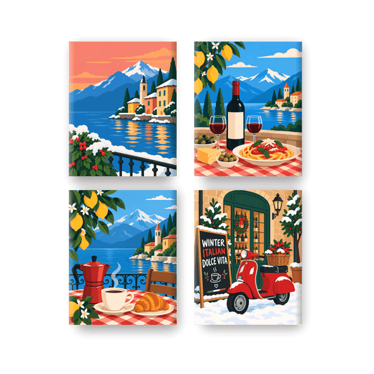 4 Mini Paintings | Italiaanse Wintermeren Set