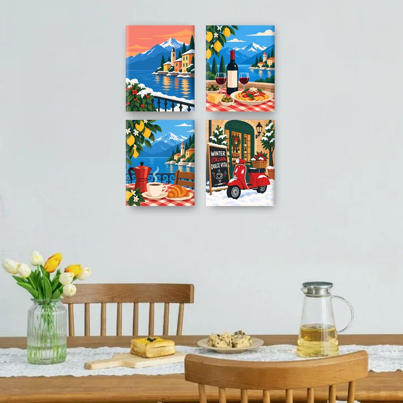 4 Mini Paintings | Italiaanse Wintermeren Set
