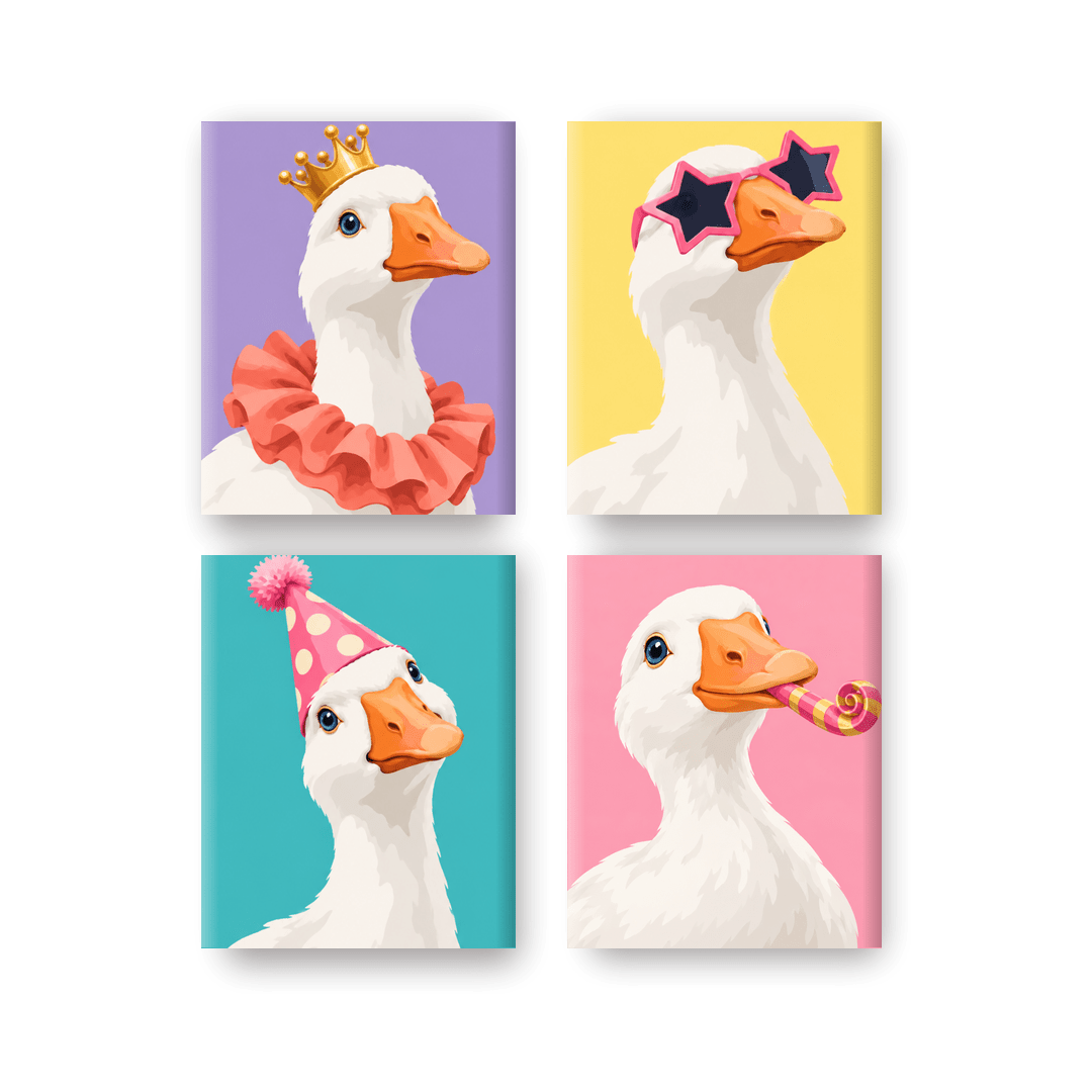4 Mini Paintings | Feest Ganzen Set