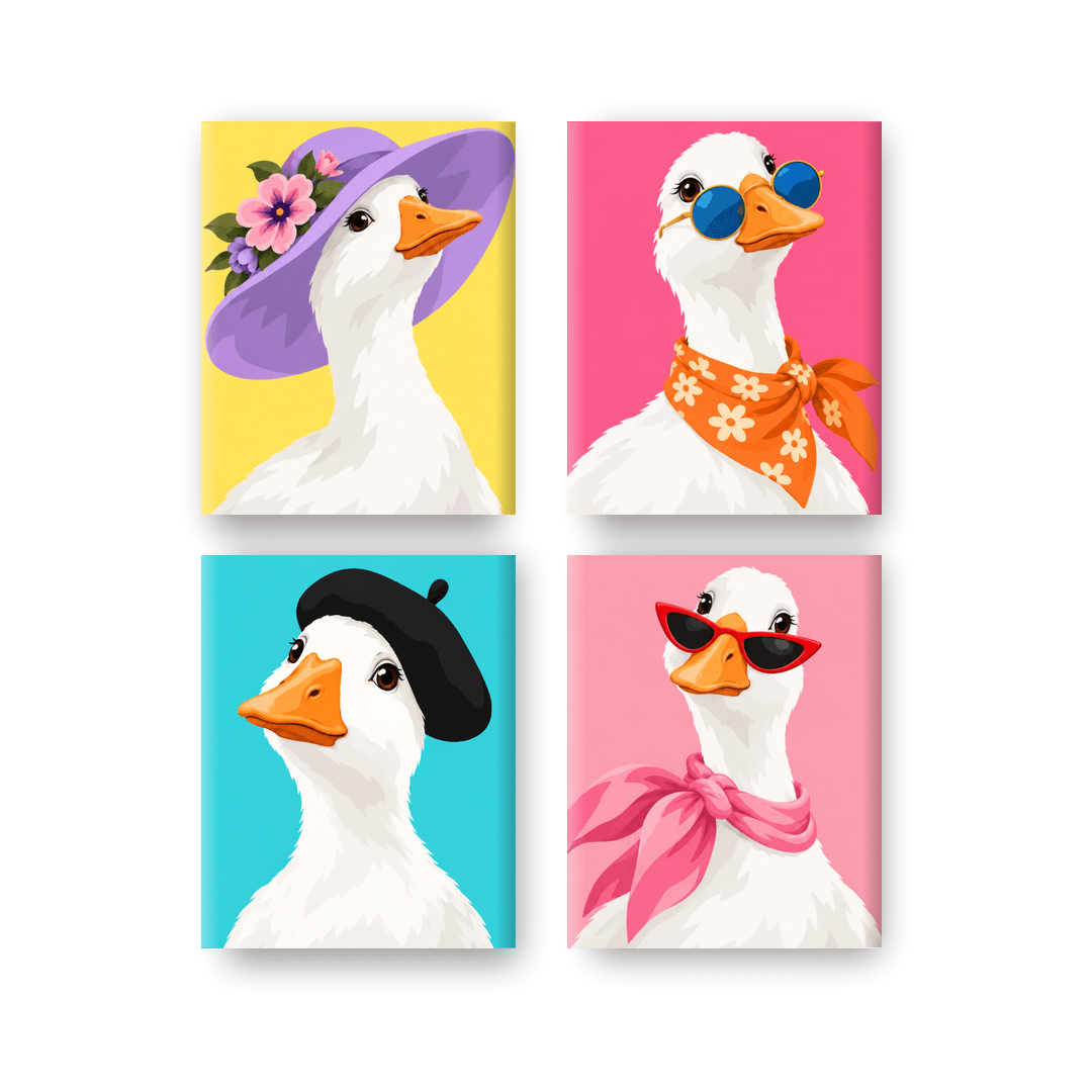 4 Mini Paintings - Très Chic Geese Set
