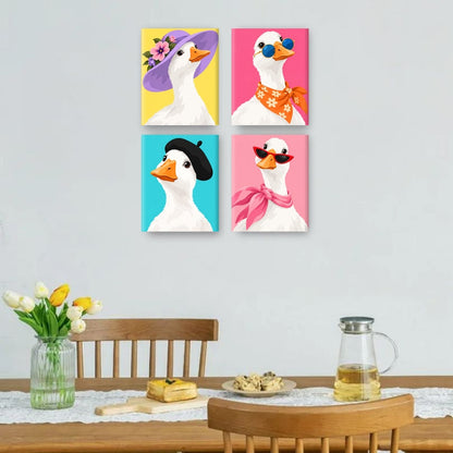 4 Mini Paintings - Très Chic Geese Set