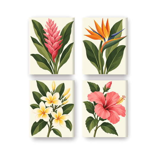 4 Mini Paintings | Tropische Bloesems Set
