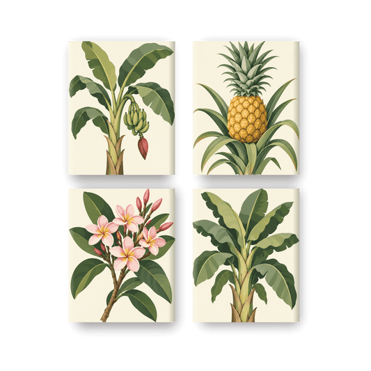 4 Mini Paintings | Tropische Schatten Set