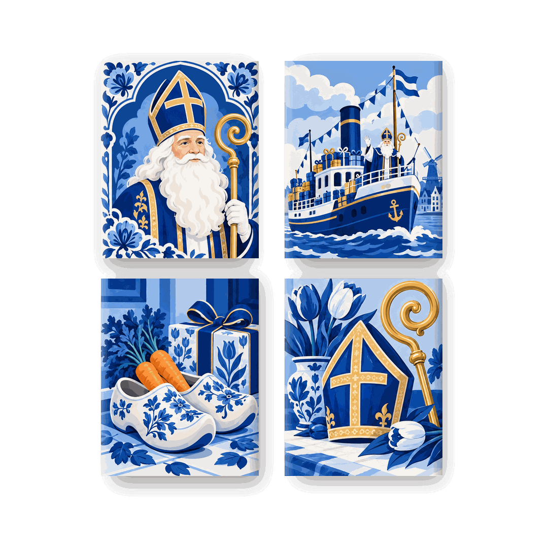 4 Mini Paintings | Delfts Blauwe Sinterklaas Set