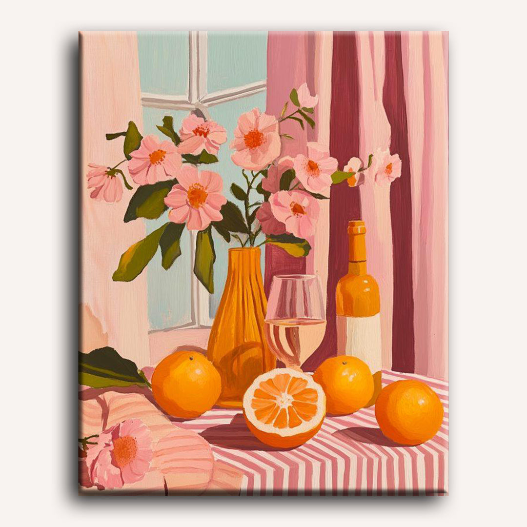 Oranges wine and flowers
