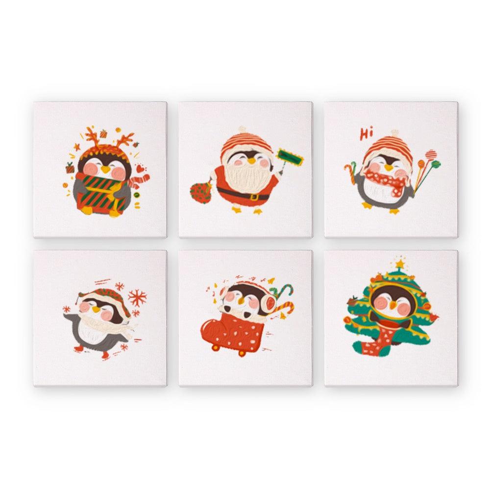 Schilder Op Nummers - 6 Mini Paintings | Kerst Pinguïns set